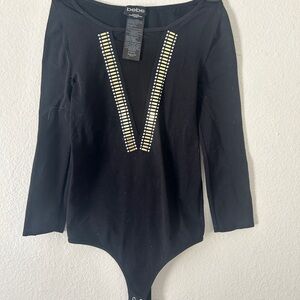 Bebe Black Bodysuit with Gold Accents